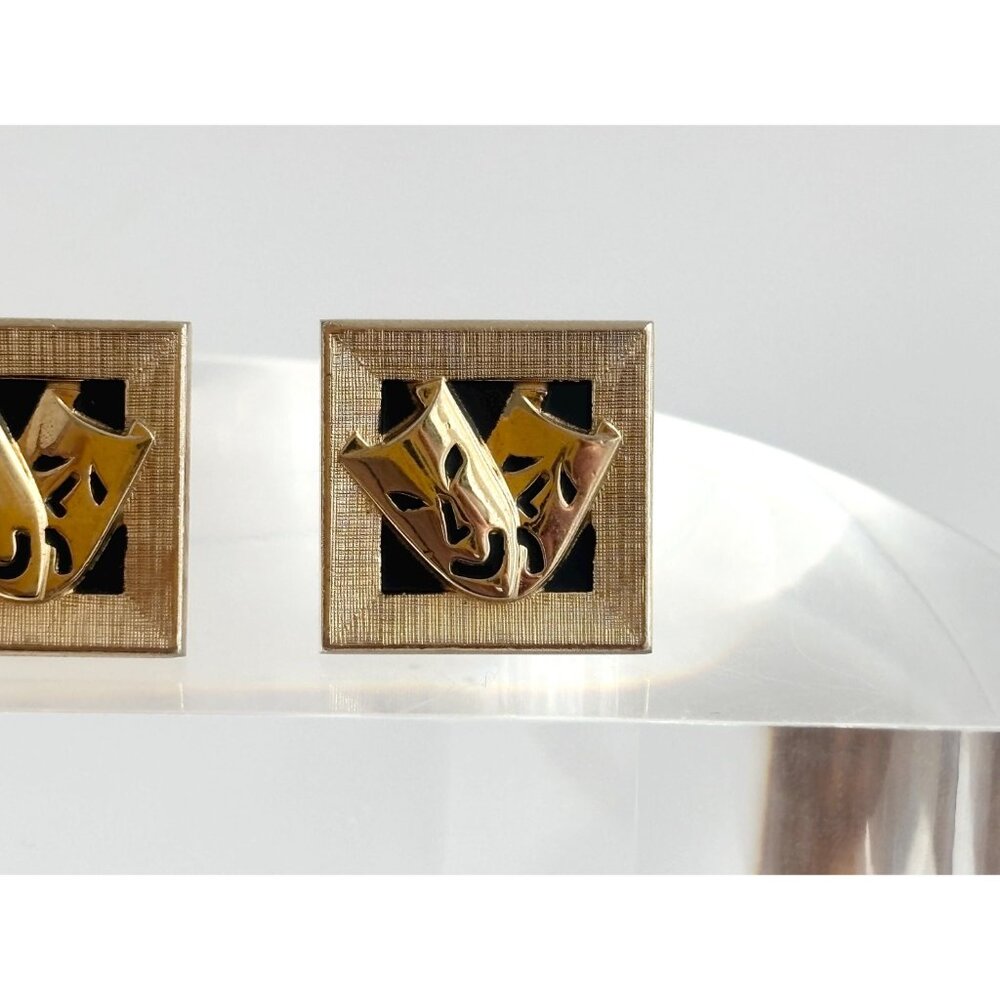 Swank Theater Mask Designed Comedy + Tragedy Gold Toned Square Vintage Enclosure - Picture 10 of 14